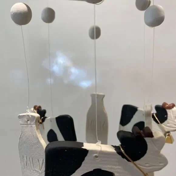 1980 Clay Whimsical Wind Chime of Cows and Milk Jugs NWT